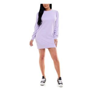 KINGSTON GREY Womens Purple Shirt Long Sleeve Crew Neck Short Dress M